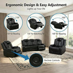Power Recliner Sofa Set with LED Lights, Includes 2 Manual Recliner 1 Seat and - Image 2