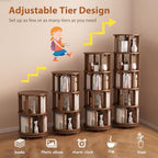 Muwuele Solid Wood Rotating Bookshelf on Wheels, 5 Tier, Round Revolving - Image 7