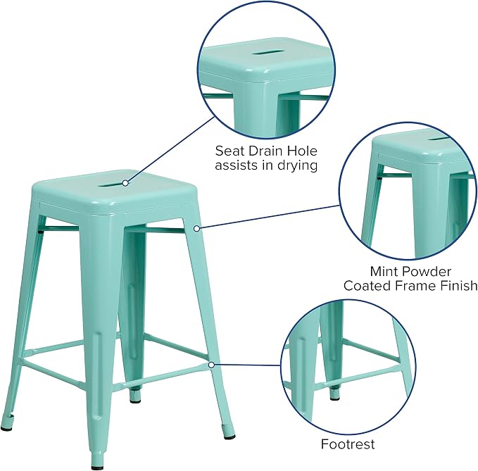 Flash Furniture Kai Commercial Grade 24" High Backless Mint Green - Image 4
