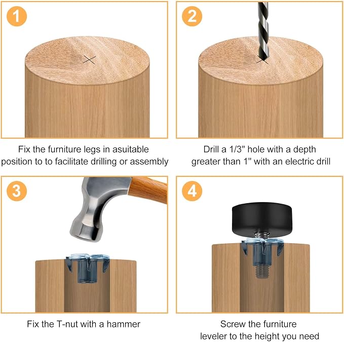 Darcvds 1/4" Thread Furniture Feet Levelers, Leveling Feet Screw on Furniture - Image 3