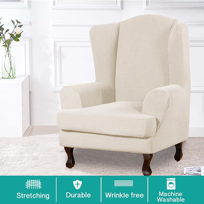 Turquoize Wingback Chair Covers 2 Piece Wing Chair Slipcover Stretch Slipcovers - Image 2