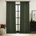 MIULEE Olive Green Pinch Pleated 100% Blackout Linen Curtains 40x84 Inches | by MIULEE