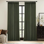 MIULEE Olive Green Pinch Pleated 100% Blackout Linen Curtains 40x90 Inches | by MIULEE