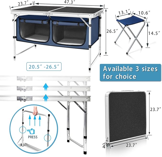 Folding Camping Table with Storage Compartment Aluminum Lightweight Camp - Image 2