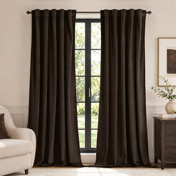 MIULEE Velvet Curtains 52x84 inches Chocolate Brown Blackout Curtains | Luxury by MIULEE