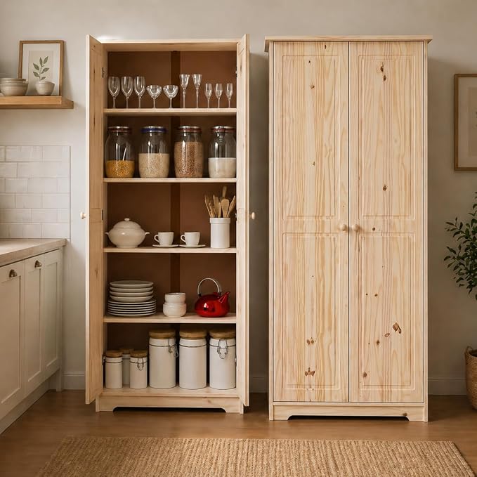 From the Tree Furniture Solid Pine Pantry Cabinet — 72" Tall Unfinished Kitchen by FromTheTreeFurniture