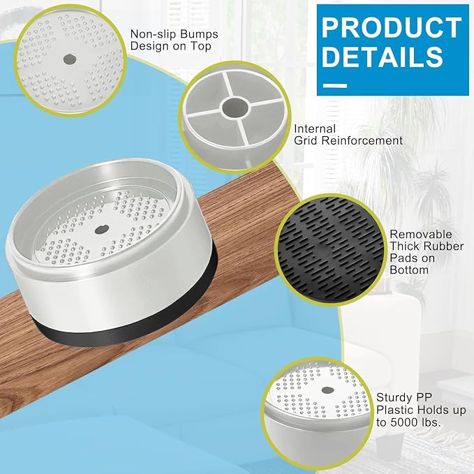 Bed Risers 1 inch, 2 inch, 3 inch, 4 inch Heavy Duty, Adjustable Furniture Riser - Image 5