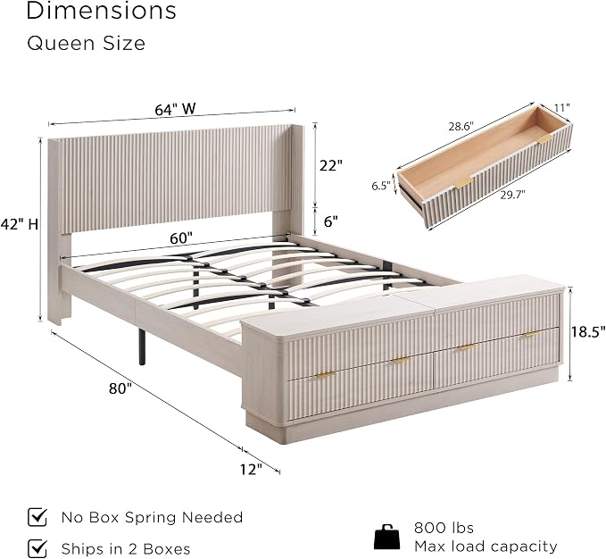 T4TREAM Fluted Queen Size Bed Frame - Image 2