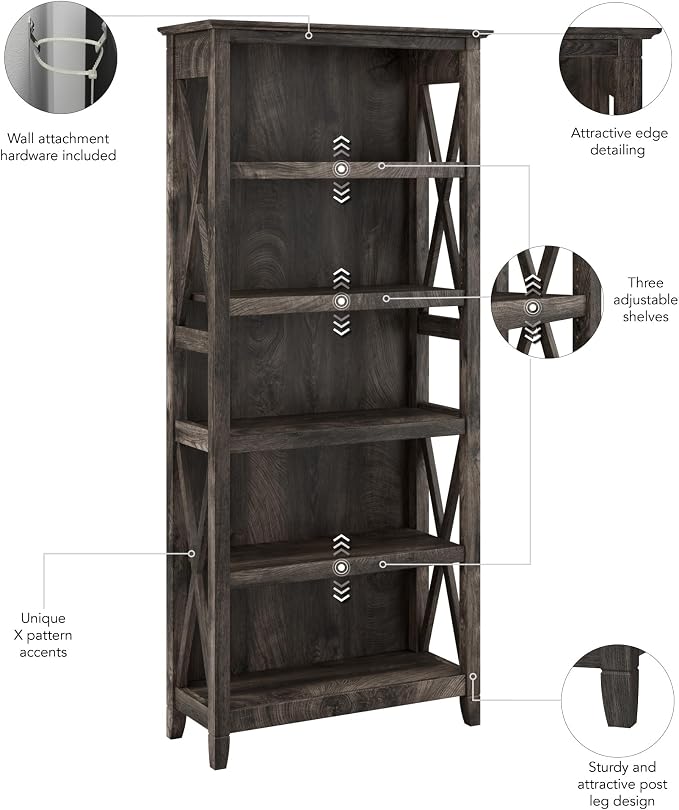 Bush Home Tall 5 Shelf Bookcase - Image 5