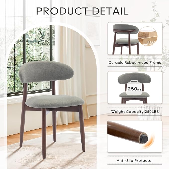 COLAMY Wooden Dining Room Chairs Set of 2, Modern Upholstered Fabric Dining - Image 5