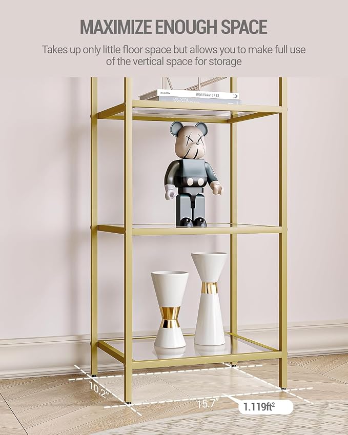 Hzuaneri Bookcase Bookshelf, Tempered Glass Bookshelves, Slim Shelving Unit - Image 6