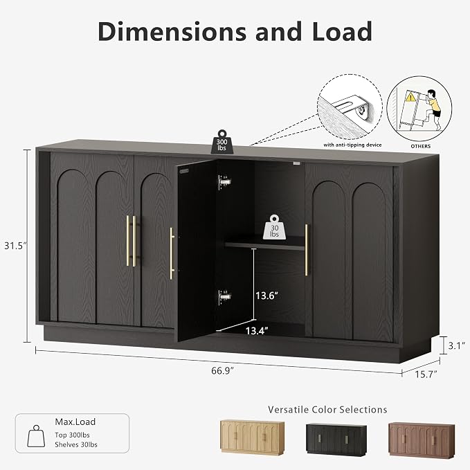 FORTUNETEC Sideboard Buffet Cabinet - Image 2