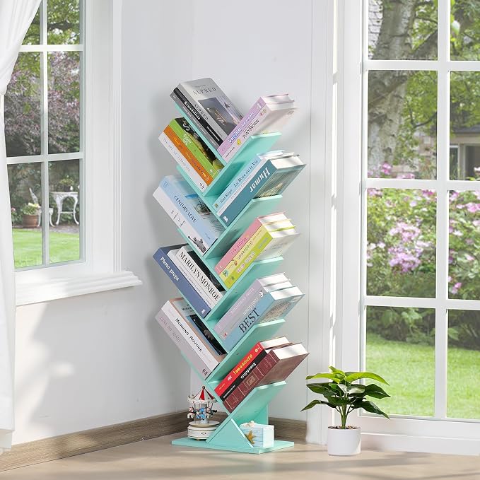 SHEEPAM 10 Tier Tree Book Shelf, Floor Standing Wood Bookshelf - Image 9