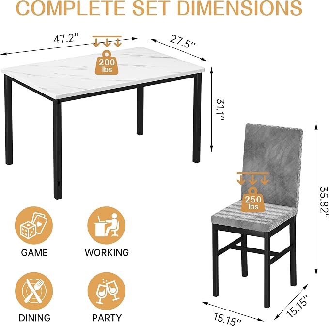 Recaceik Dining Table Set for 4, Modern 5 Piece Dining Table Set Faux Marble - Image 3