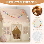 Kids Play Tent Indoor: with Brown Checkered, Rainbow Tissue Garland, Star Lights - Image 2
