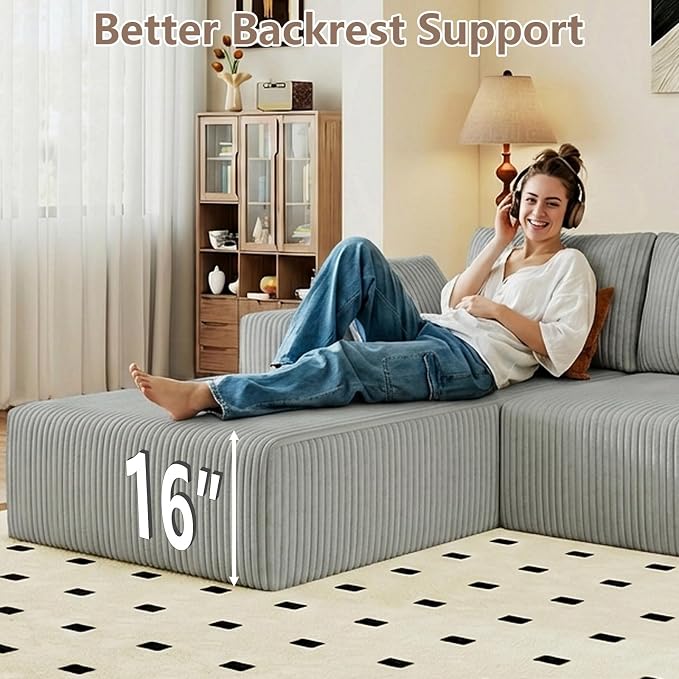95" Cloud Sectional Couch with L-Shape Chaise, Modular Comfy Sofa Chaise Longue - Image 5