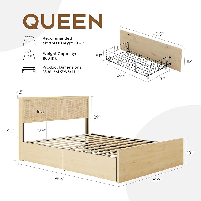 Brafab Natural Rattan Queen Bed Frame - Image 2