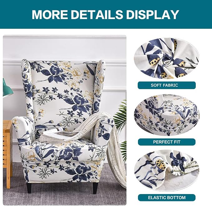 KRFOONN Wingback Chair Covers Slipcovers 2 Piece Stretch Wing Chair Covers - Image 3