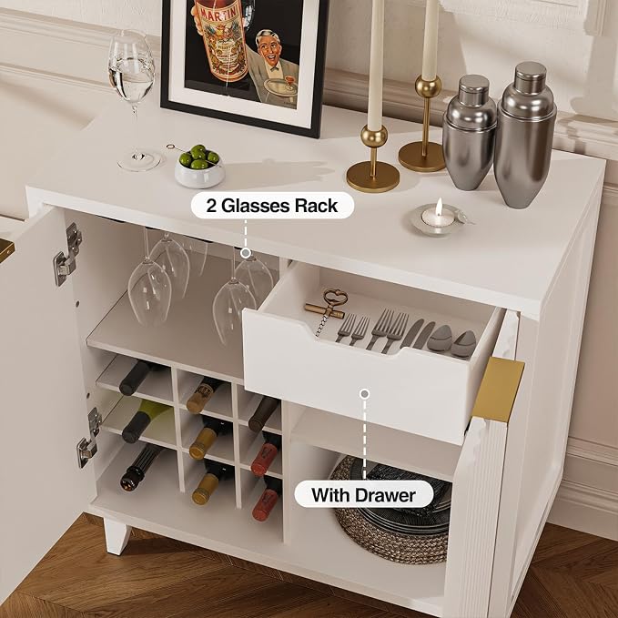 Fluted Coffee Bar Cabinet with Storage, Modern Sideboard Buffet Cabinet with - Image 6