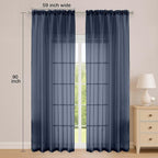 Navy Blue Sheer Curtain 90 Inches Long 2 Panels Set, Solid Filmy Drapes - Image 2