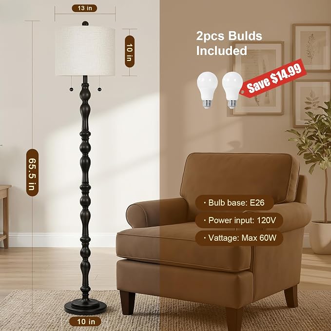 Scenekoy 65.5 Natural Real Wood Rustic Floor Lamp - Image 5