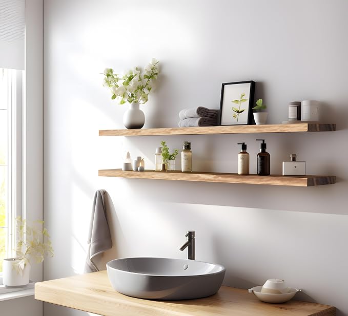 YYWUOJJ Wood Floating Shelves for Wall Decor, Rustic Wall Shelves for Bedroom - Image 6