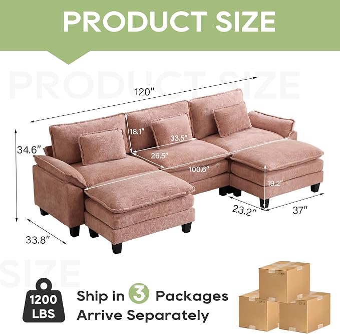 Oprisen 120" Modular Sectional Sofa, Comfy Cloud Couch Sectional Sofa - Image 2