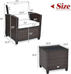 COSTWAY 3PCS Patio Furniture Set, PE Rattan Wicker Sofa w/Washable Cushion and - Image 2