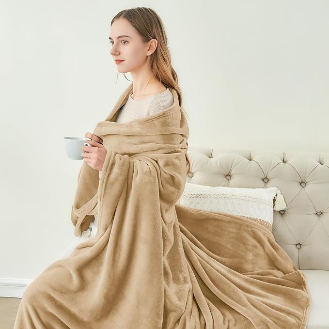 BEDELITE Fleece Blanket Soft Plush Twin Size Blanket Light Camel 60"x80" | - Image 5
