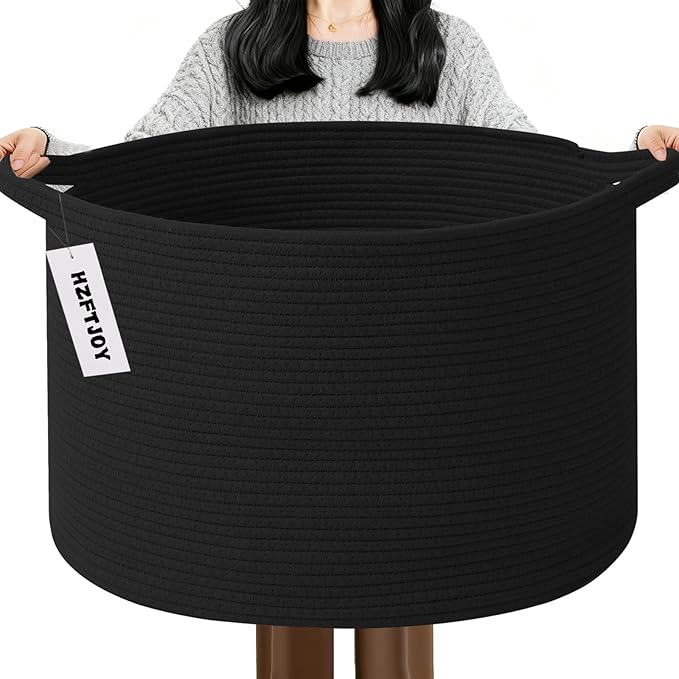 115L Extra Large Blanket Basket, Woven Rope Laundry Basket Hamper by HZFTJOY
