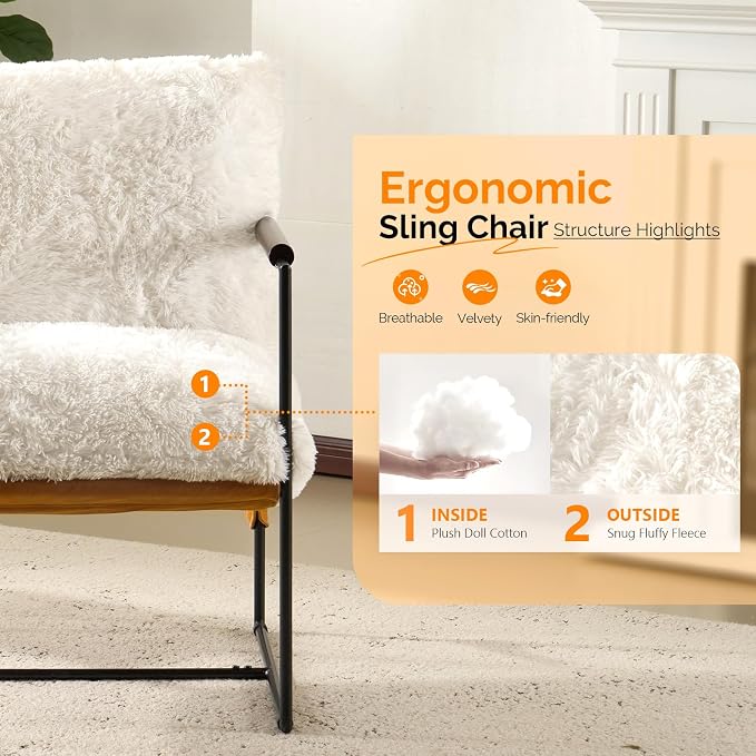 VINGLI 28" Wide Plush Upholstery Sling Modern Accent Chairs Set of 2, Cute - Image 5