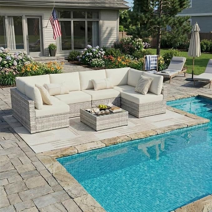KIGOTY 7-Piece Patio Furniture Set, All-Weather PE Rattan Outdoor Sectional Sofa - Image 7