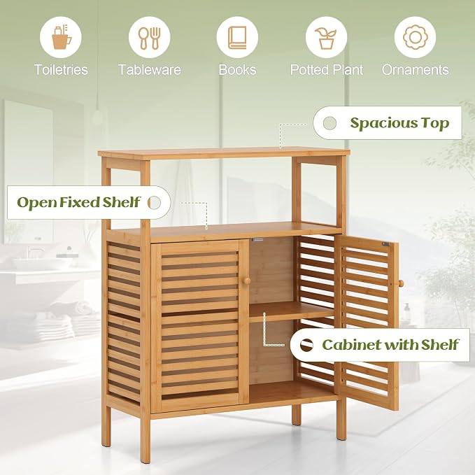 Tangkula Bamboo Floor Cabinet, Bathroom Storage Cabinet - Image 7