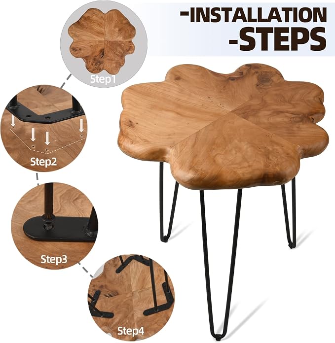 19.5 Inch Live Edge Side Table, Wood Freeform Small End Table - Image 5