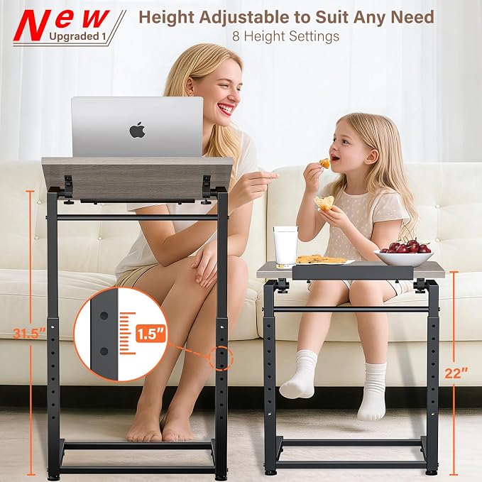 Tv Tray Table, 8-Level Adjustable Height Couch Side Table，90° Tilt Angle - Image 2