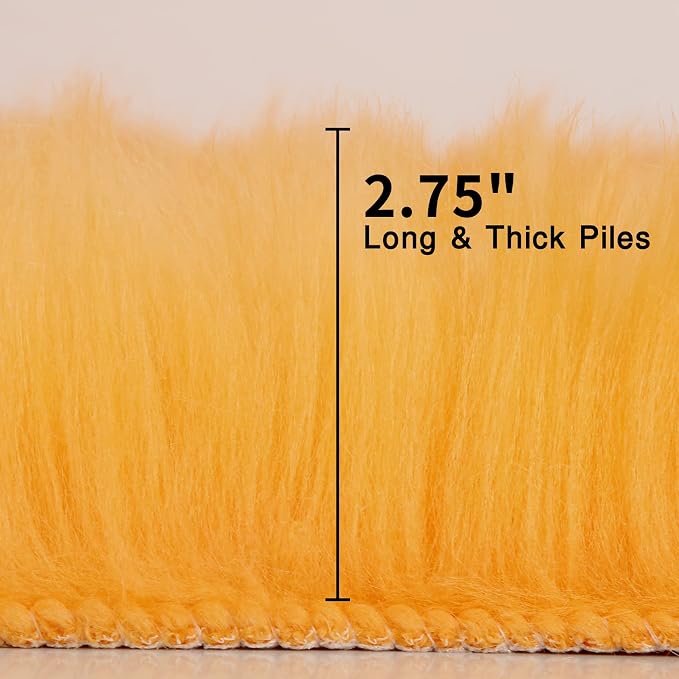duduta Yellow Faux Sheepskin Rug 2x3 ft, Small Faux Fur Chair Covers | Shag - Image 3