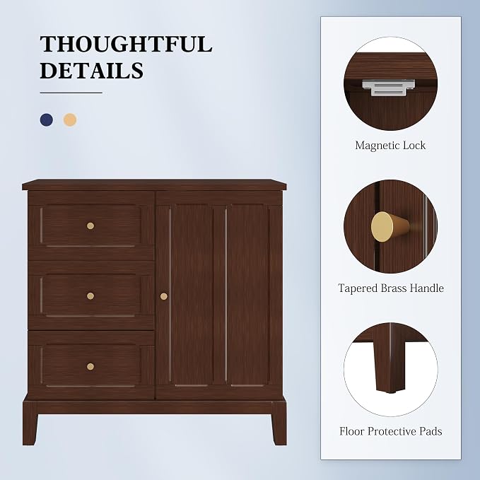 HLR Accent Cabinet with 3 Drawers and Door, Wooden Storage Cabinet with Shelves - Image 6