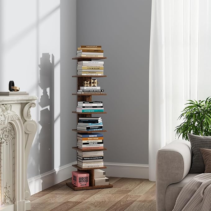 TUTOTAK Narrow Bookshelf, 8-Tier Bookcase, Spine Book Shelf by ChoosetutotakFurnitureBuildYourCozyHome