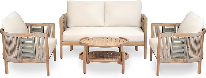 Christopher Knight Home 4-Piece Acacia Wood Patio Furniture Set - Image 3