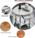 Solid Wood Oval End Table with Drawer and Storage Shelf, Antique White - Image 4