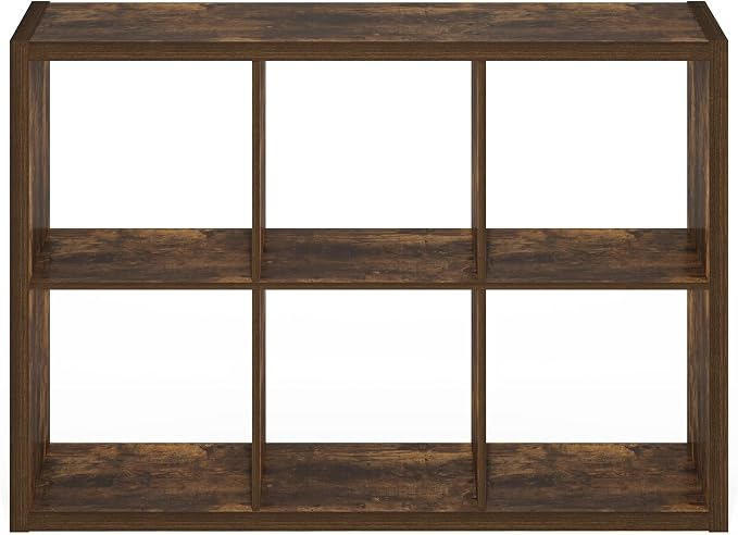 Furinno Cubicle Book Shelf, 6-Cube Bookshelf, Extra Thick Frame Horizontally & - Image 12