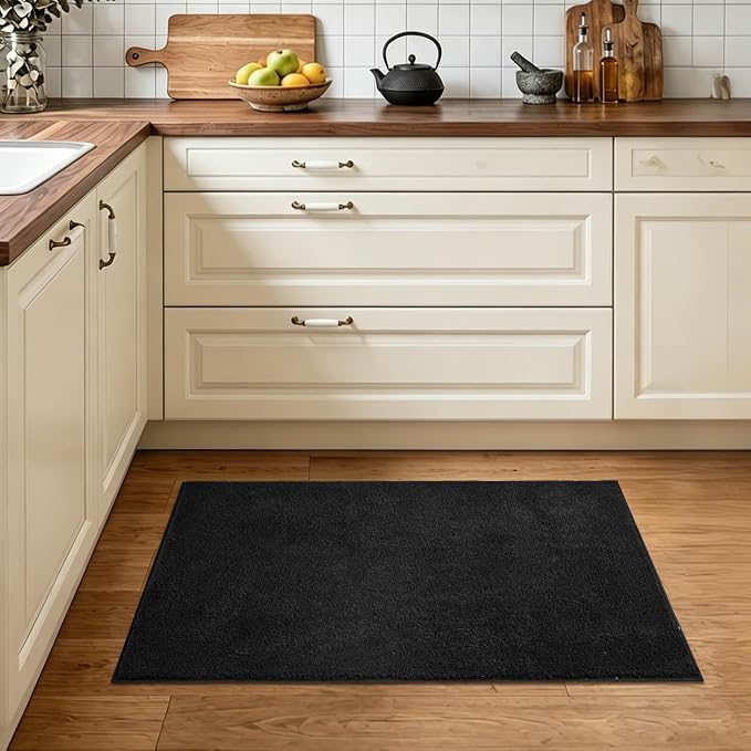2x3 Black Solid Area Rug Washable Non-Slip Soft - Image 2