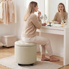 Furniliving Modern Round Storage Ottoman, Button Tufted Ottoman Foot Stools - Image 3