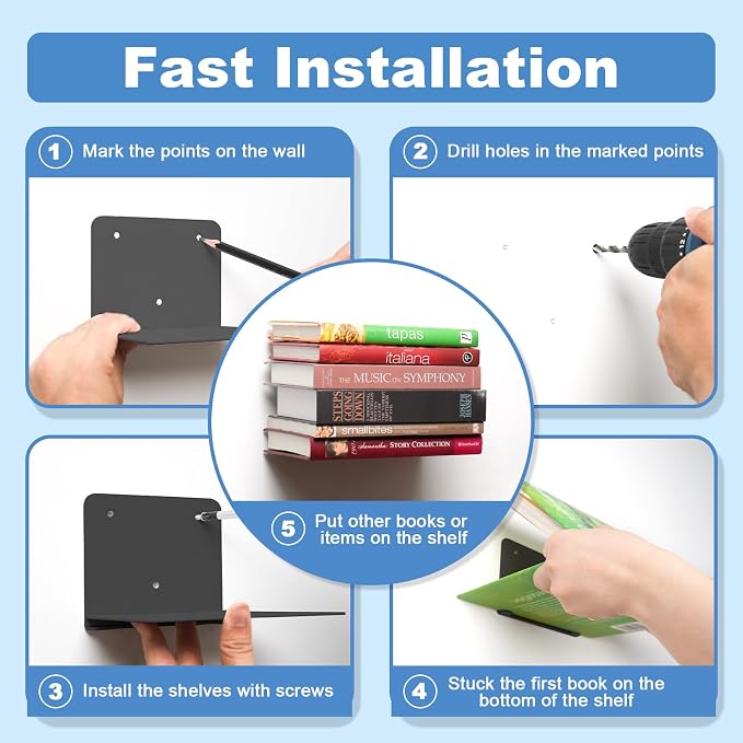 FENTEC Floating Book Shelves for Wall, Wall Mounted Invisible Floating Bookshelf - Image 7