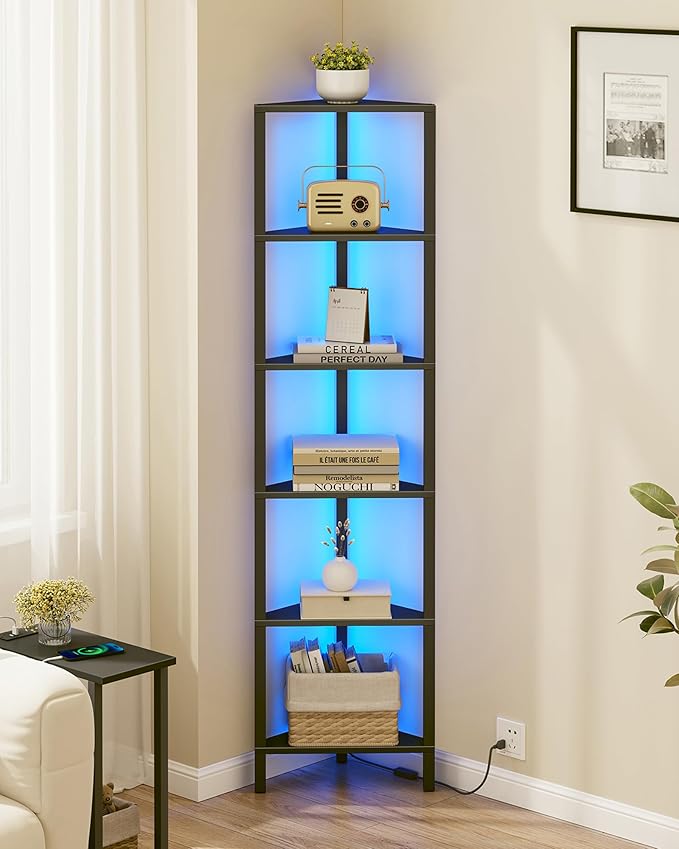 TUTOTAK Corner Shelf with LED Light, 6-Tier Corner Bookshelf by ChoosetutotakFurnitureBuildYourCozyHome