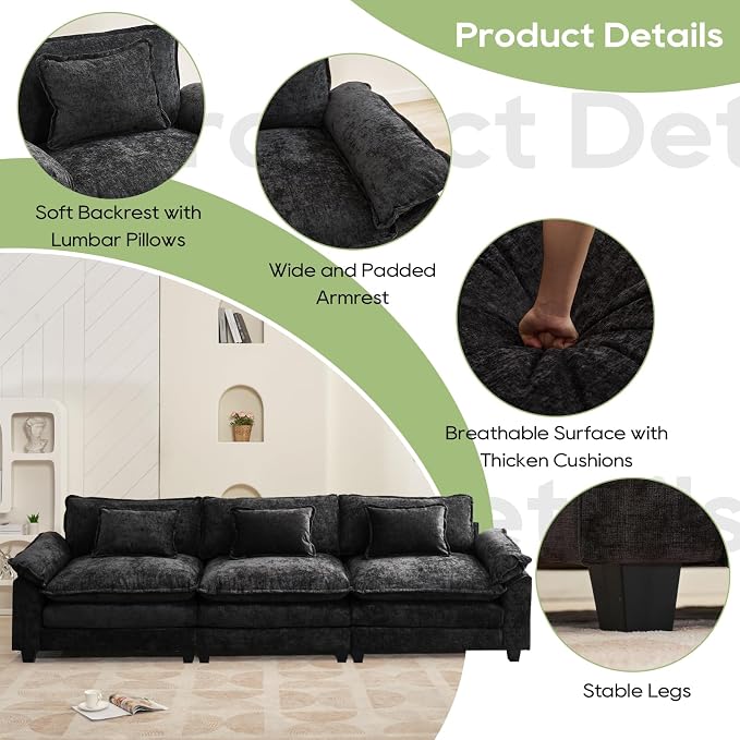 Oprisen 120" Modular Sectional Sofa, Comfy Cloud Couch Sectional Sofa, Chenille - Image 6