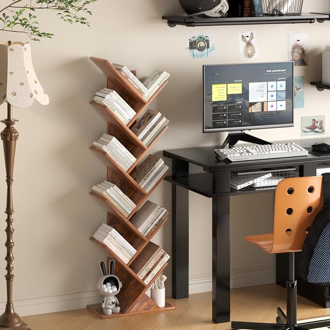 SHEEPAM 10 Tier Tree Book Shelf, Floor Standing Wood Bookshelf - Image 6