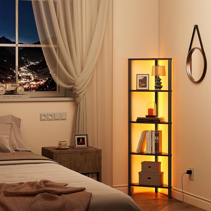 TUTOTAK Corner Shelf with LED Light, 5-Tier Corner Bookshelf - Image 3