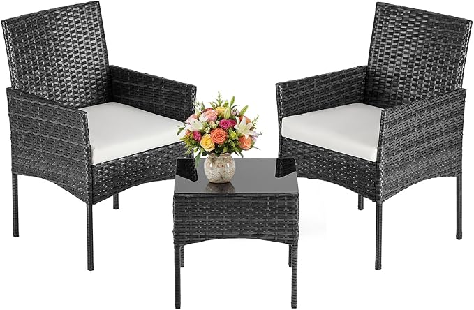 DUMOS 3 Piece Patio Furniture Set, All-Weather Outdoor Wicker Chairs by DumosLifestyle