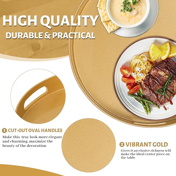MAONAME 13" Gold Round Decorative Tray - Image 3
